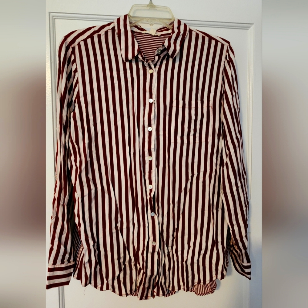 Jane and Delancey Burgundy and White Striped Shirt